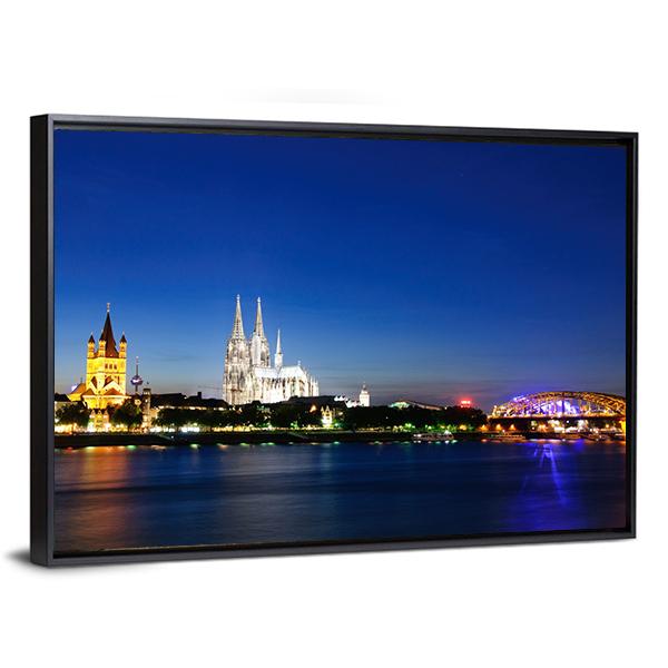 Cologne City At Night Canvas Wall Art-5 Horizontal-Gallery Wrap-22" x 12"-Tiaracle