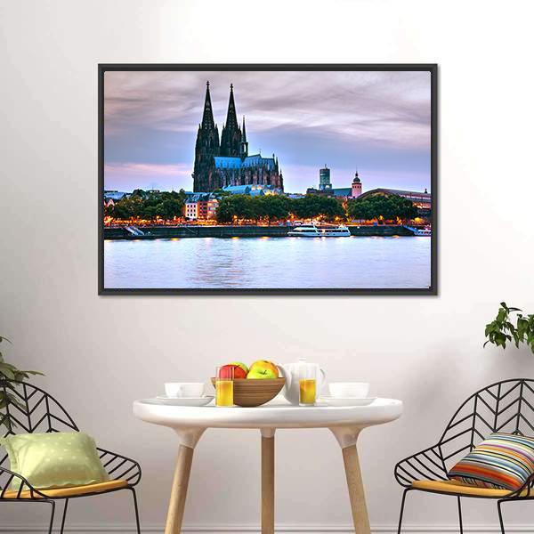 Cologne City Germany Canvas Wall Art-1 Piece-Floating Frame-24" x 16"-Tiaracle