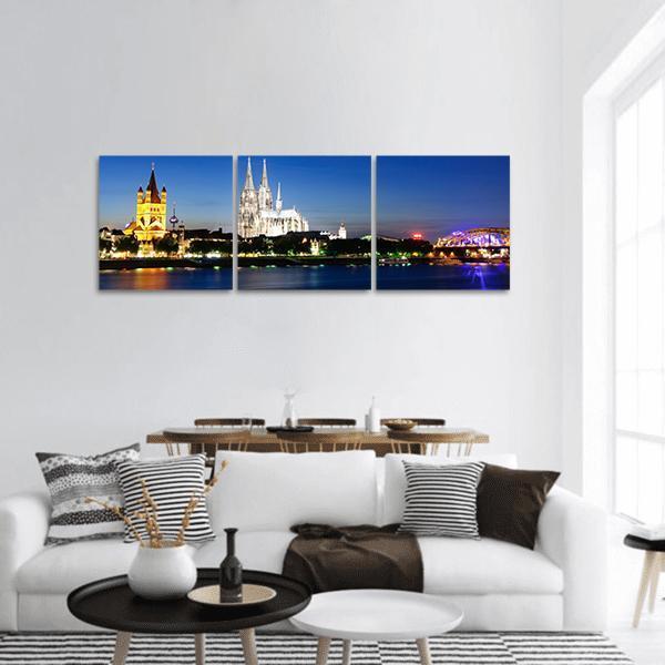 Cologne City At Night Panoramic Canvas Wall Art-1 Piece-36" x 12"-Tiaracle