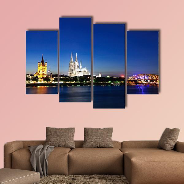 Cologne City At Night Canvas Wall Art-4 Pop-Gallery Wrap-50" x 32"-Tiaracle