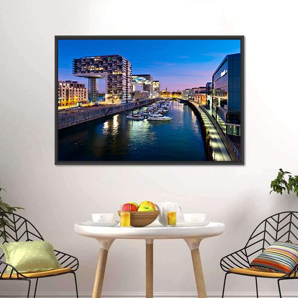 Cologne Cityscape Canvas Wall Art-1 Piece-Floating Frame-24" x 16"-Tiaracle