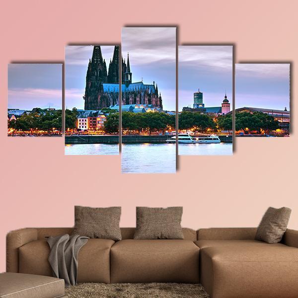 Cologne City Germany Canvas Wall Art-5 Star-Gallery Wrap-62" x 32"-Tiaracle