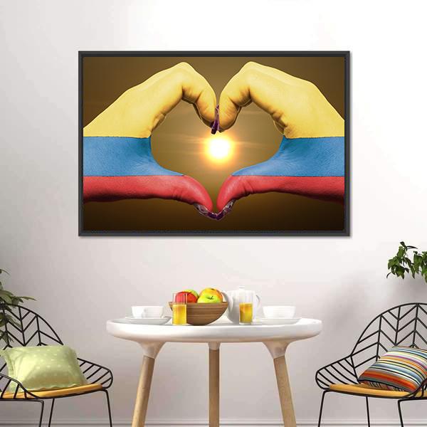 Colombia Flag On Hands Canvas Wall Art-3 Horizontal-Gallery Wrap-25" x 16"-Tiaracle