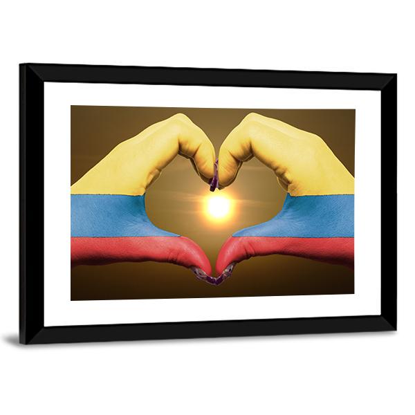 Colombia Flag On Hands Canvas Wall Art-3 Horizontal-Gallery Wrap-25" x 16"-Tiaracle