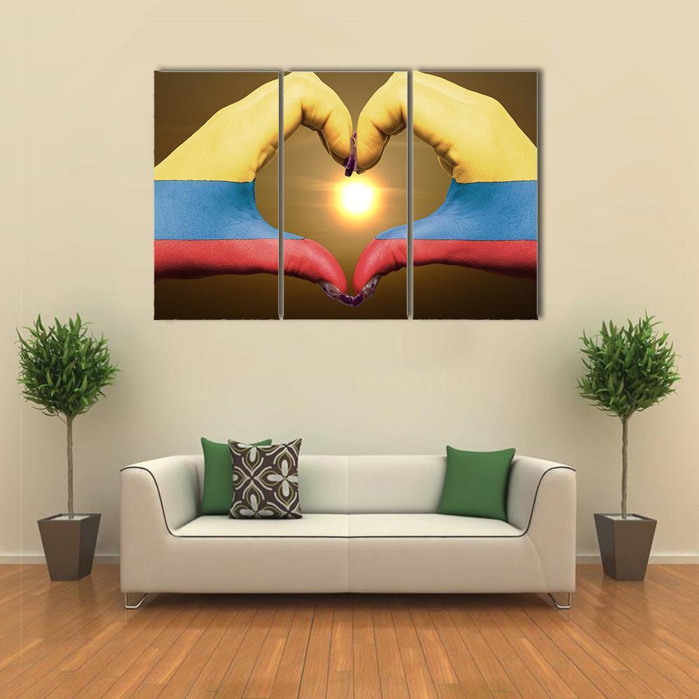 Colombia Flag On Hands Canvas Wall Art-3 Horizontal-Gallery Wrap-37" x 24"-Tiaracle