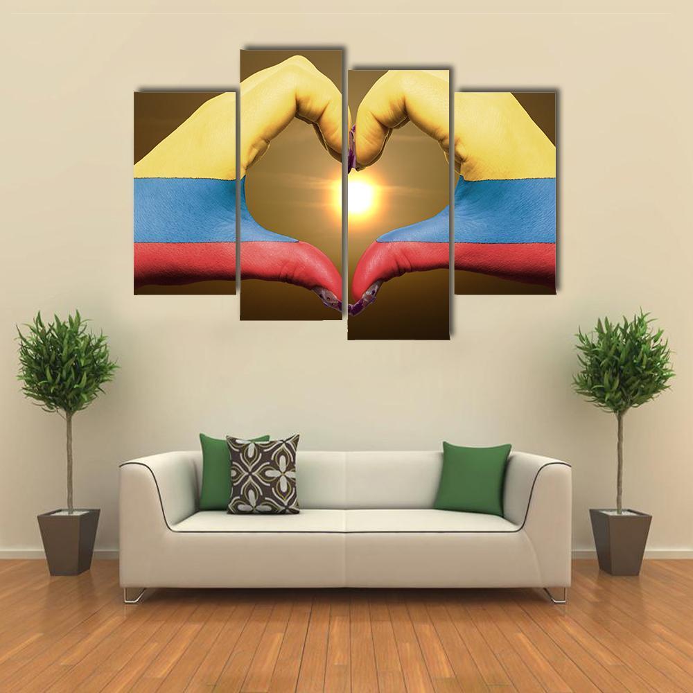 Colombia Flag On Hands Canvas Wall Art-4 Pop-Gallery Wrap-50" x 32"-Tiaracle