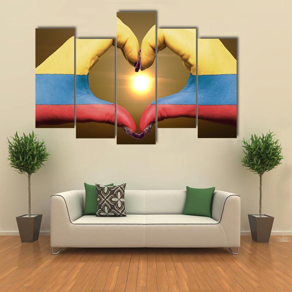 Colombia Flag On Hands Canvas Wall Art-1 Piece-Gallery Wrap-48" x 32"-Tiaracle