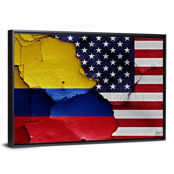 Colombia & USA Flag Canvas Wall Art-3 Horizontal-Gallery Wrap-25" x 16"-Tiaracle