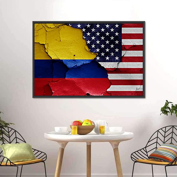 Colombia & USA Flag Canvas Wall Art-3 Horizontal-Gallery Wrap-25" x 16"-Tiaracle