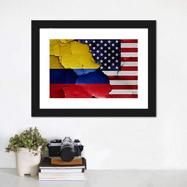 Colombia & USA Flag Canvas Wall Art-3 Horizontal-Gallery Wrap-25" x 16"-Tiaracle