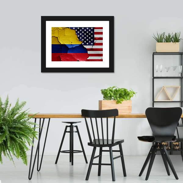 Colombia & USA Flag Canvas Wall Art-3 Horizontal-Gallery Wrap-25" x 16"-Tiaracle