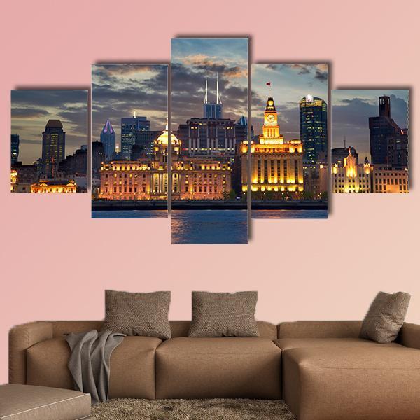 The Bund In Shanghai Canvas Wall Art-5 Star-Gallery Wrap-62&quot; x 32&quot;-Tiaracle