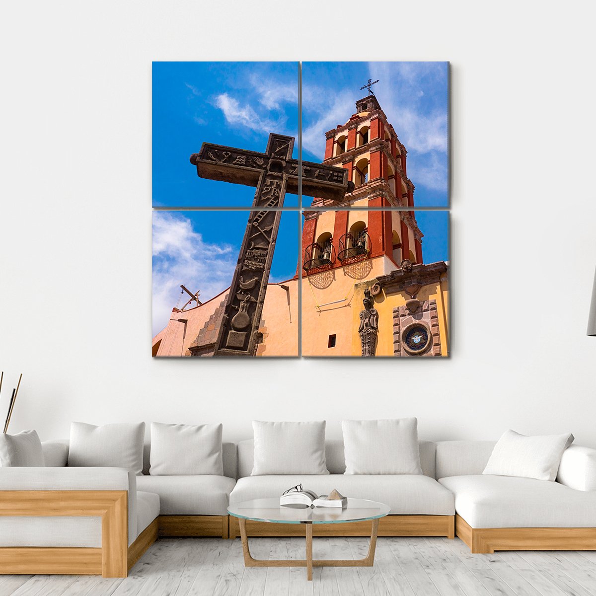 Colonial Traditional Church Canvas Wall Art-4 Square-Gallery Wrap-17" x 17"-Tiaracle