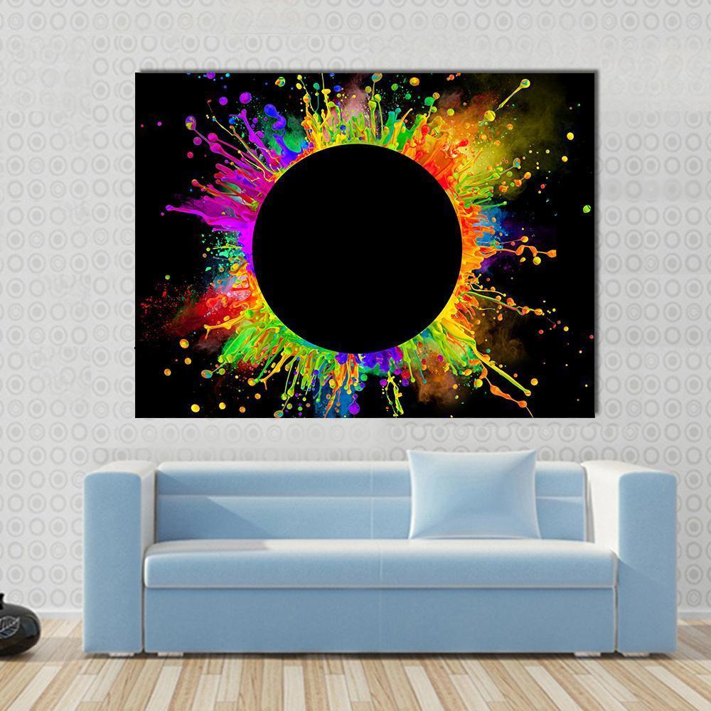 Color Splashes Canvas Wall Art in black and multicolor, single panel hung on a wall