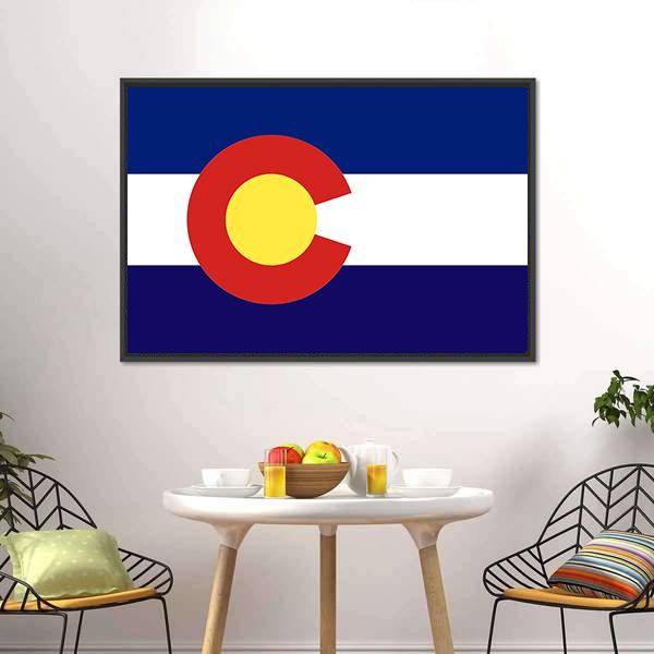 Colorado State Flag Artwork Canvas Wall Art in white, red and blue, framed canvas, product view on a white background
