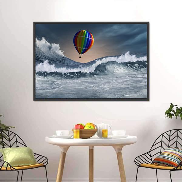 Colored Aerostat Over Sea Canvas Wall Art-1 Piece-Floating Frame-24" x 16"-Tiaracle
