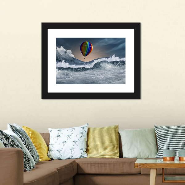 Colored Aerostat Over Sea Canvas Wall Art-1 Piece-Framed Print-20" x 16"-Tiaracle