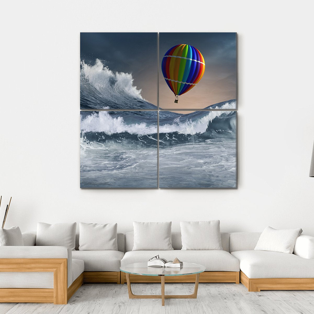 Colored Aerostat Over Sea Canvas Wall Art-4 Square-Gallery Wrap-17" x 17"-Tiaracle