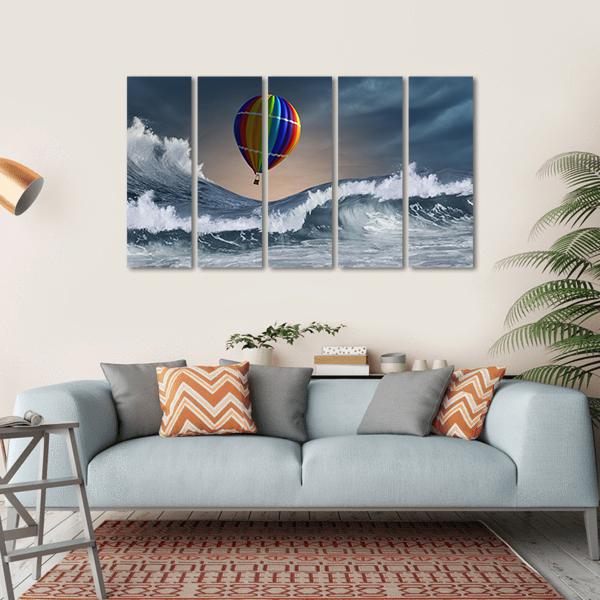 Colored Aerostat Over Sea Canvas Wall Art-5 Horizontal-Gallery Wrap-22" x 12"-Tiaracle