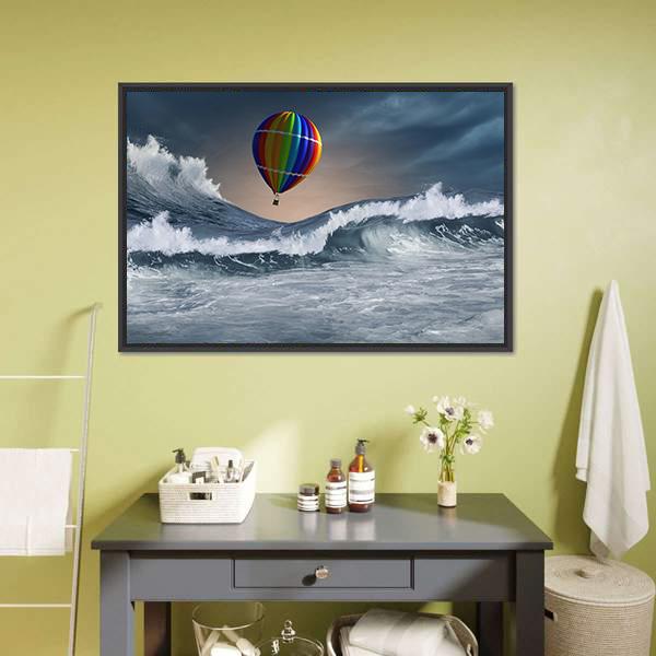 Colored Aerostat Over Sea Canvas Wall Art-5 Horizontal-Gallery Wrap-22" x 12"-Tiaracle