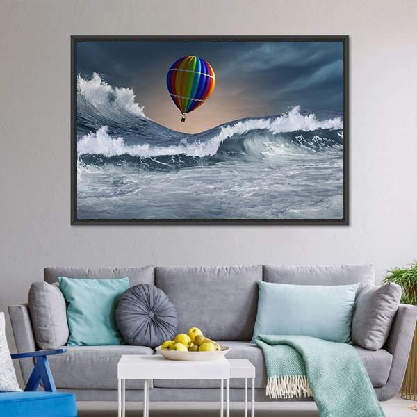 Colored Aerostat Over Sea Canvas Wall Art-5 Horizontal-Gallery Wrap-22" x 12"-Tiaracle