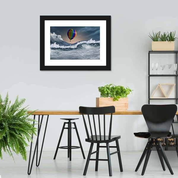Colored Aerostat Over Sea Canvas Wall Art-5 Horizontal-Gallery Wrap-22" x 12"-Tiaracle