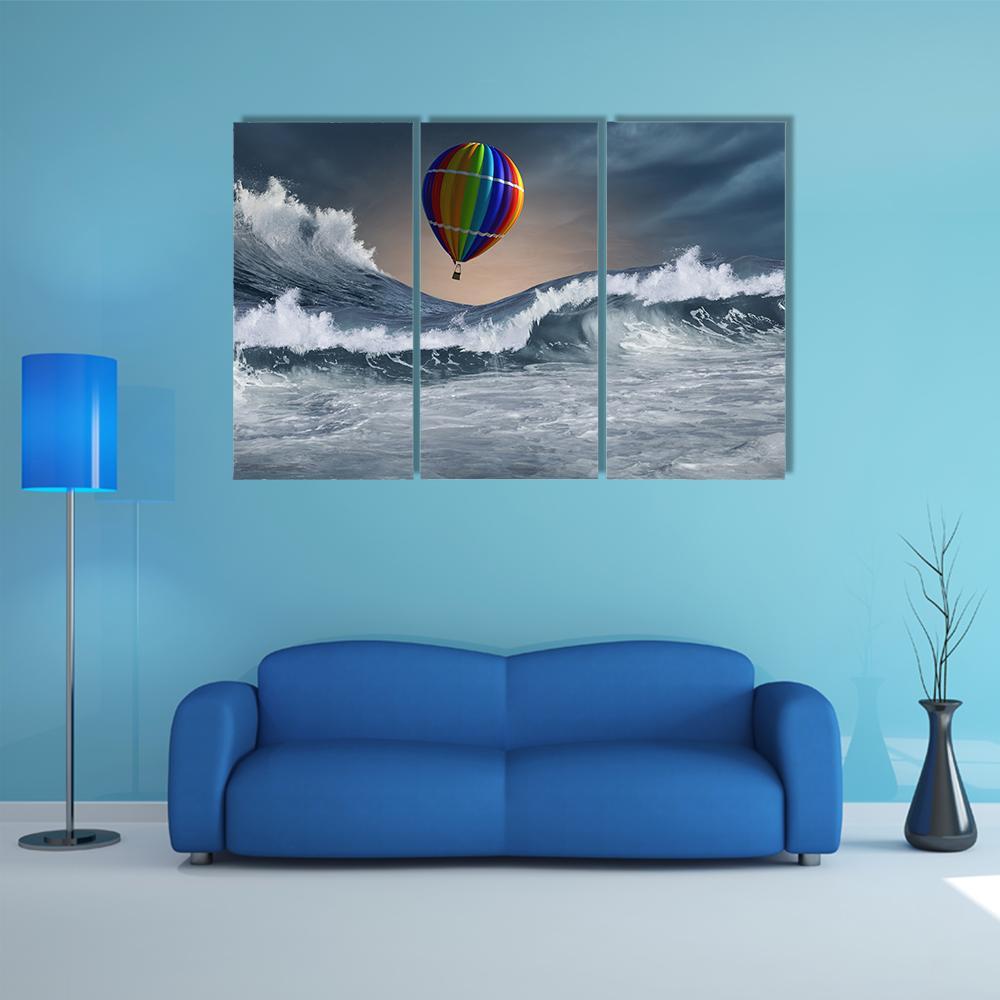Colored Aerostat Over Sea Canvas Wall Art-3 Horizontal-Gallery Wrap-37" x 24"-Tiaracle