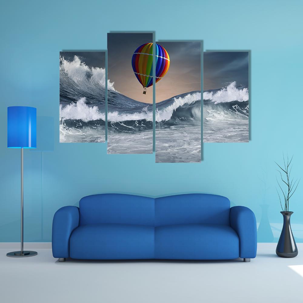 Colored Aerostat Over Sea Canvas Wall Art-4 Pop-Gallery Wrap-50" x 32"-Tiaracle