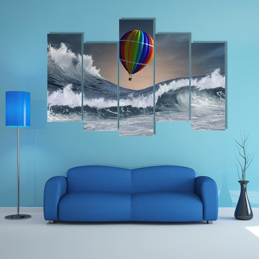 Colored Aerostat Over Sea Canvas Wall Art-5 Pop-Gallery Wrap-47" x 32"-Tiaracle