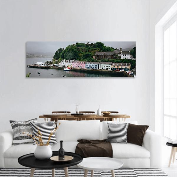 Colored Houses Portree Panoramic Canvas Wall Art-3 Piece-25" x 08"-Tiaracle