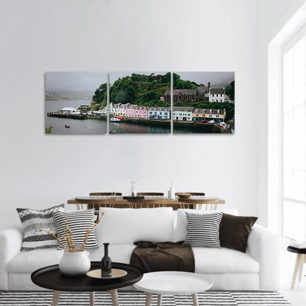 Colored Houses Portree Panoramic Canvas Wall Art-3 Piece-25" x 08"-Tiaracle