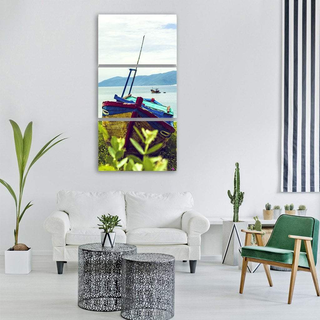 Colored Boat Vertical Canvas Wall Art-3 Vertical-Gallery Wrap-12" x 25"-Tiaracle