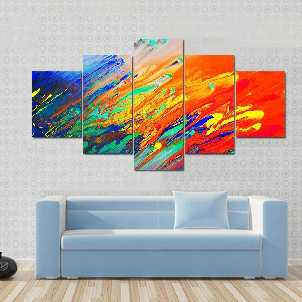 Colorful Abstract Acrylic Canvas Wall Art-5 Star-Gallery Wrap-62" x 32"-Tiaracle