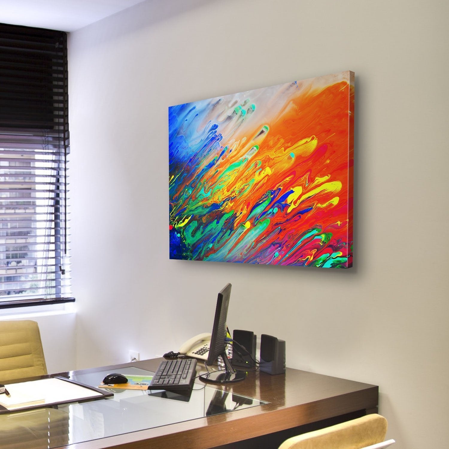 Colorful Abstract Acrylic Canvas Wall Art-4 Pop-Gallery Wrap-50" x 32"-Tiaracle