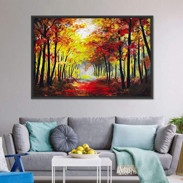 Colorful Autumn Forest Pathway Canvas Wall Art-5 Horizontal-Gallery Wrap-22" x 12"-Tiaracle