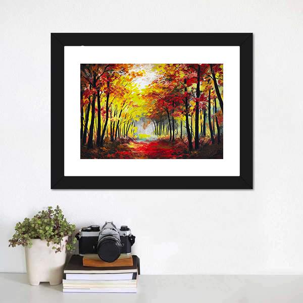 Colorful Autumn Forest Pathway Canvas Wall Art-5 Horizontal-Gallery Wrap-22" x 12"-Tiaracle