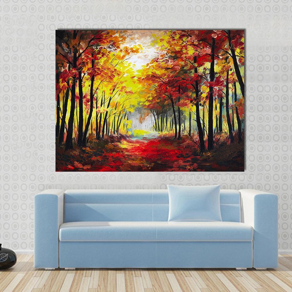Colorful Autumn Forest Pathway Canvas Wall Art-4 Square-Gallery Wrap-17" x 17"-Tiaracle
