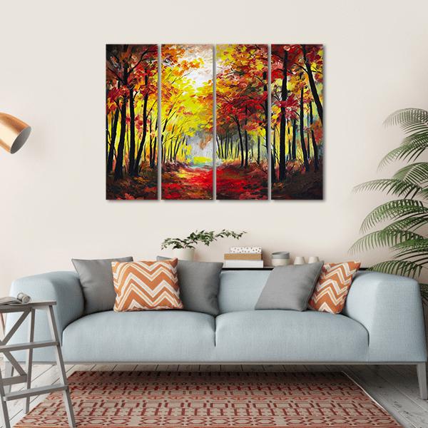 Colorful Autumn Forest Pathway Canvas Wall Art-4 Horizontal-Gallery Wrap-34" x 24"-Tiaracle