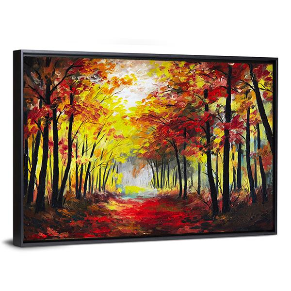 Colorful Autumn Forest Pathway Canvas Wall Art-3 Horizontal-Gallery Wrap-25&quot; x 16&quot;-Tiaracle