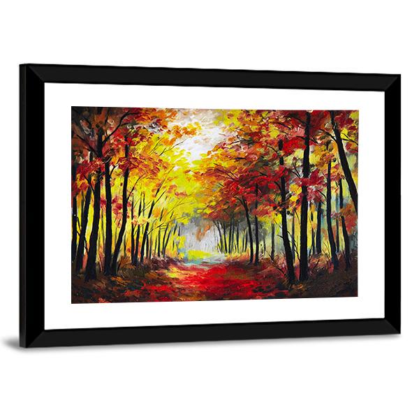 Colorful Autumn Forest Pathway Canvas Wall Art-3 Horizontal-Gallery Wrap-25&quot; x 16&quot;-Tiaracle