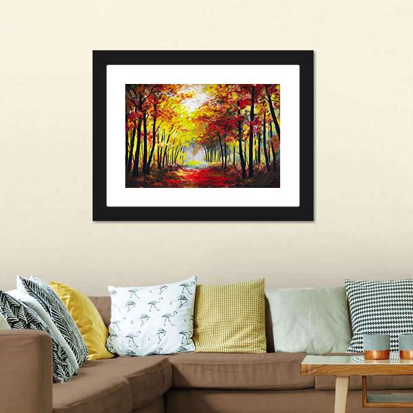 Colorful Autumn Forest Pathway Canvas Wall Art-1 Piece-Framed Print-20&quot; x 16&quot;-Tiaracle