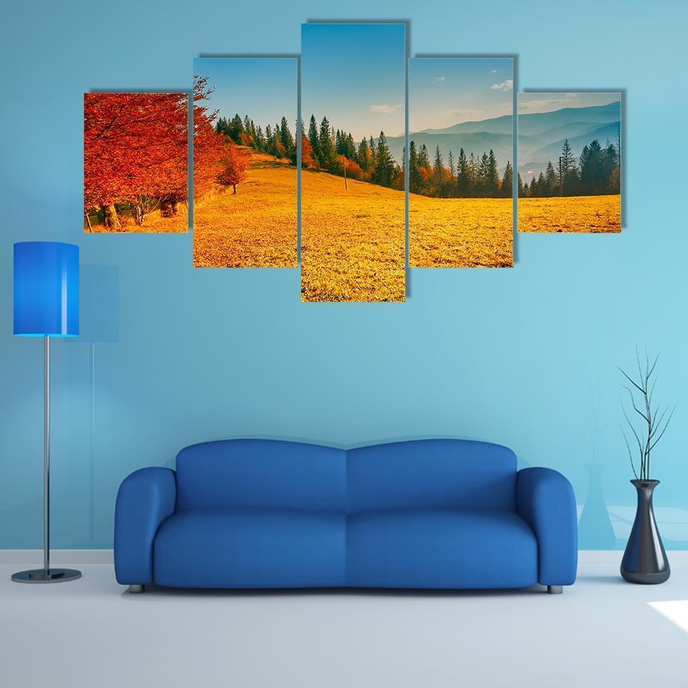 Colorful Autumn Landscape Canvas Wall Art-5 Star-Gallery Wrap-62" x 32"-Tiaracle