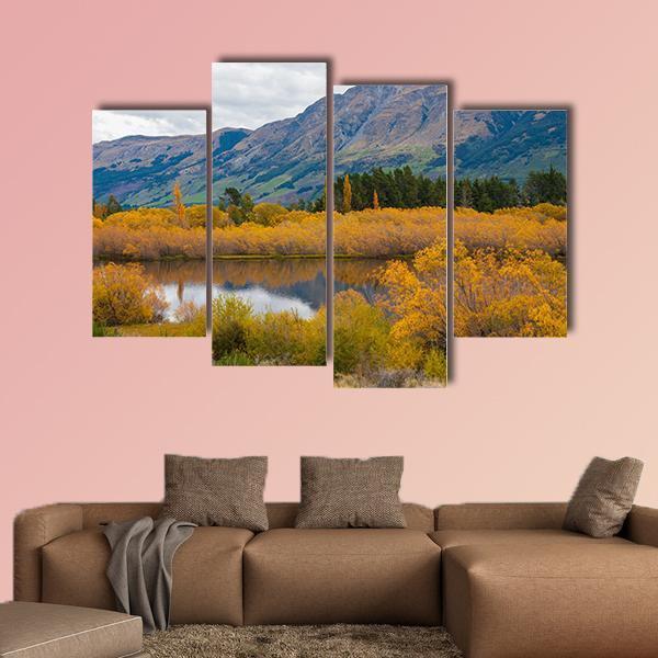 Autumn Leaves At Glenorchy Lake Canvas Wall Art-4 Pop-Gallery Wrap-50" x 32"-Tiaracle