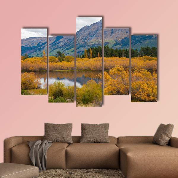 Autumn Leaves At Glenorchy Lake Canvas Wall Art-5 Pop-Gallery Wrap-47" x 32"-Tiaracle