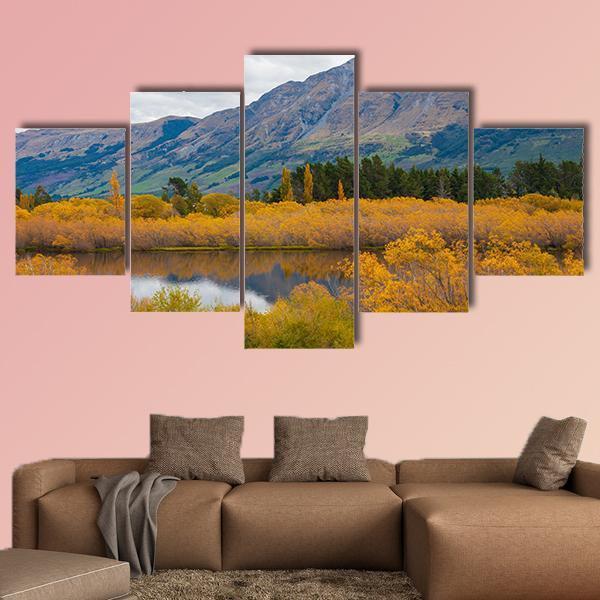 Autumn Leaves At Glenorchy Lake Canvas Wall Art-5 Star-Gallery Wrap-62" x 32"-Tiaracle