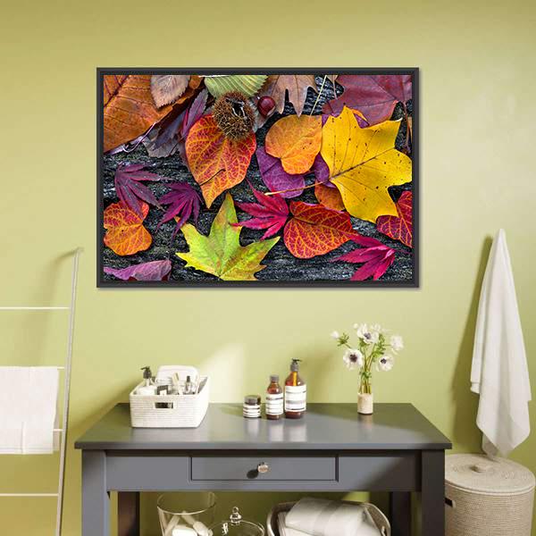 Colorful Autumn Leaves Canvas Wall Art-3 Horizontal-Gallery Wrap-25" x 16"-Tiaracle