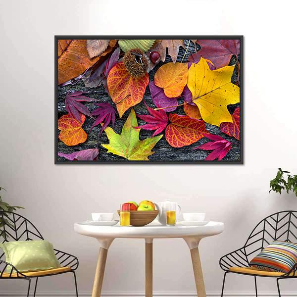 Colorful Autumn Leaves Canvas Wall Art-1 Piece-Floating Frame-24" x 16"-Tiaracle