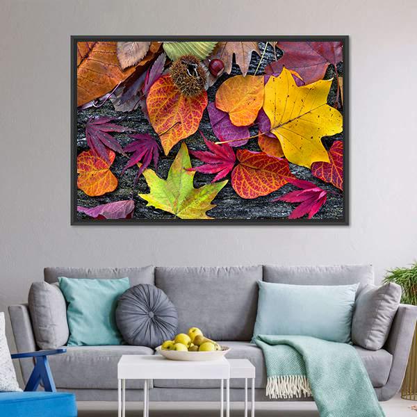 Colorful Autumn Leaves Canvas Wall Art-3 Horizontal-Gallery Wrap-25" x 16"-Tiaracle