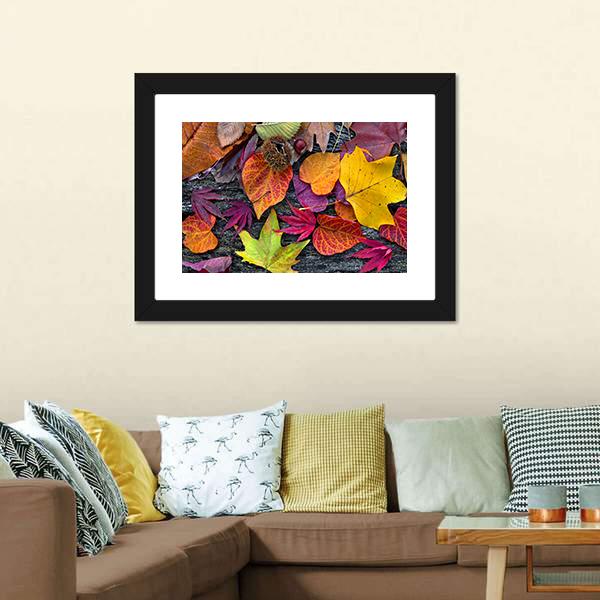 Colorful Autumn Leaves Canvas Wall Art-1 Piece-Framed Print-20" x 16"-Tiaracle