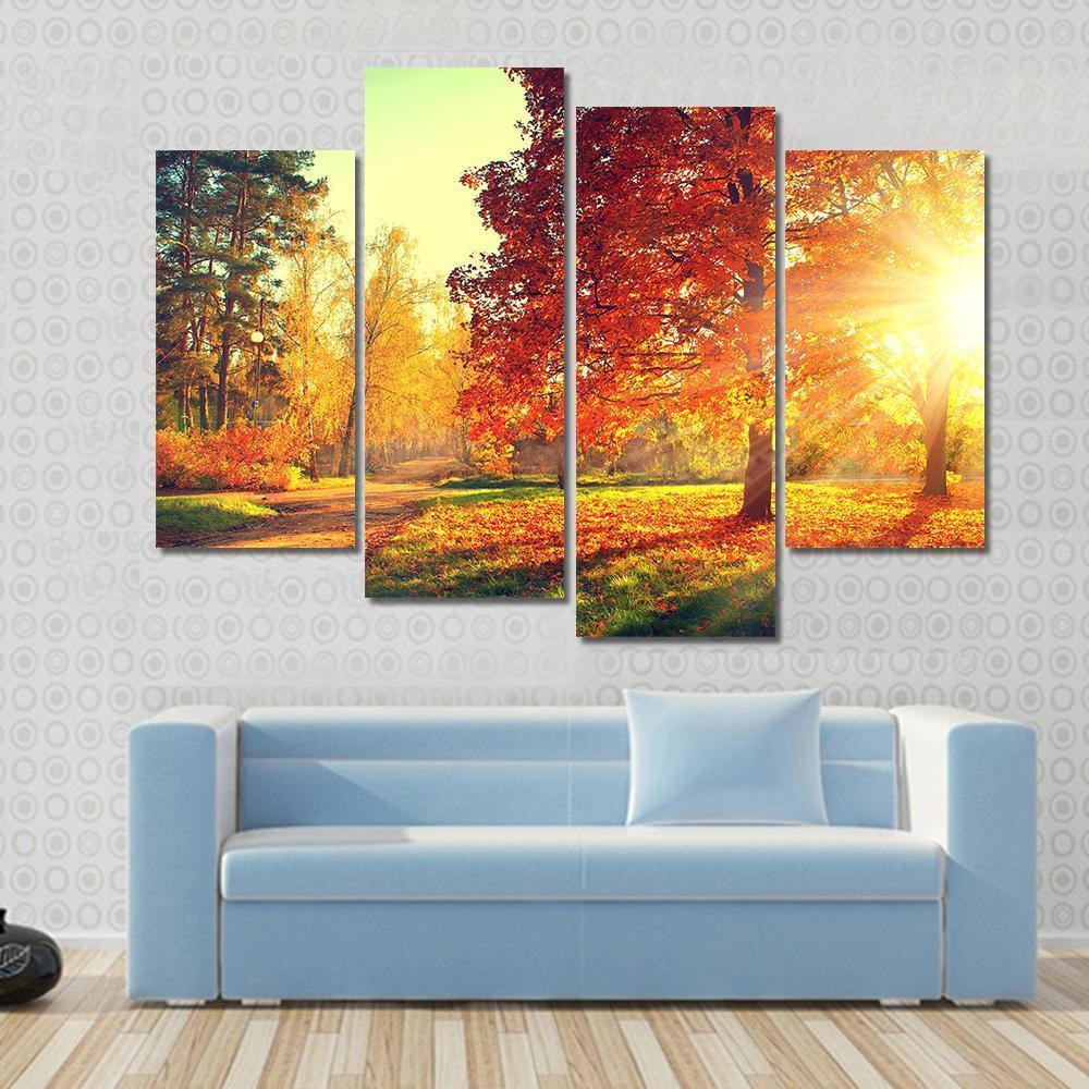 Colorful Autumn Morning Canvas Wall Art-4 Pop-Gallery Wrap-50" x 32"-Tiaracle